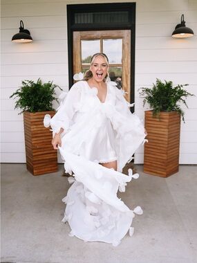 Couture White Floral Appliqué Bridal Getting Ready Robe